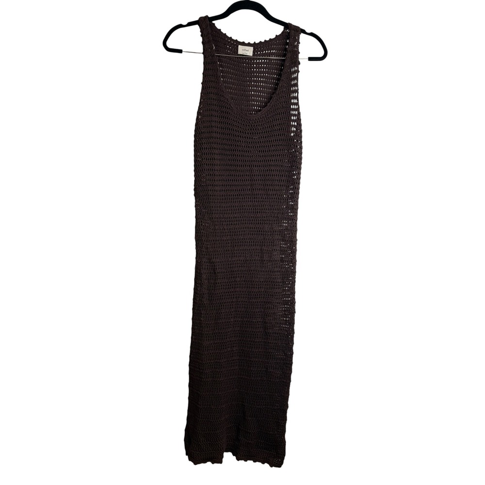 Wilfred Aritzia Crochet Knit Midi Dress Brown Sleeveless Scoop Neck Cover Up S